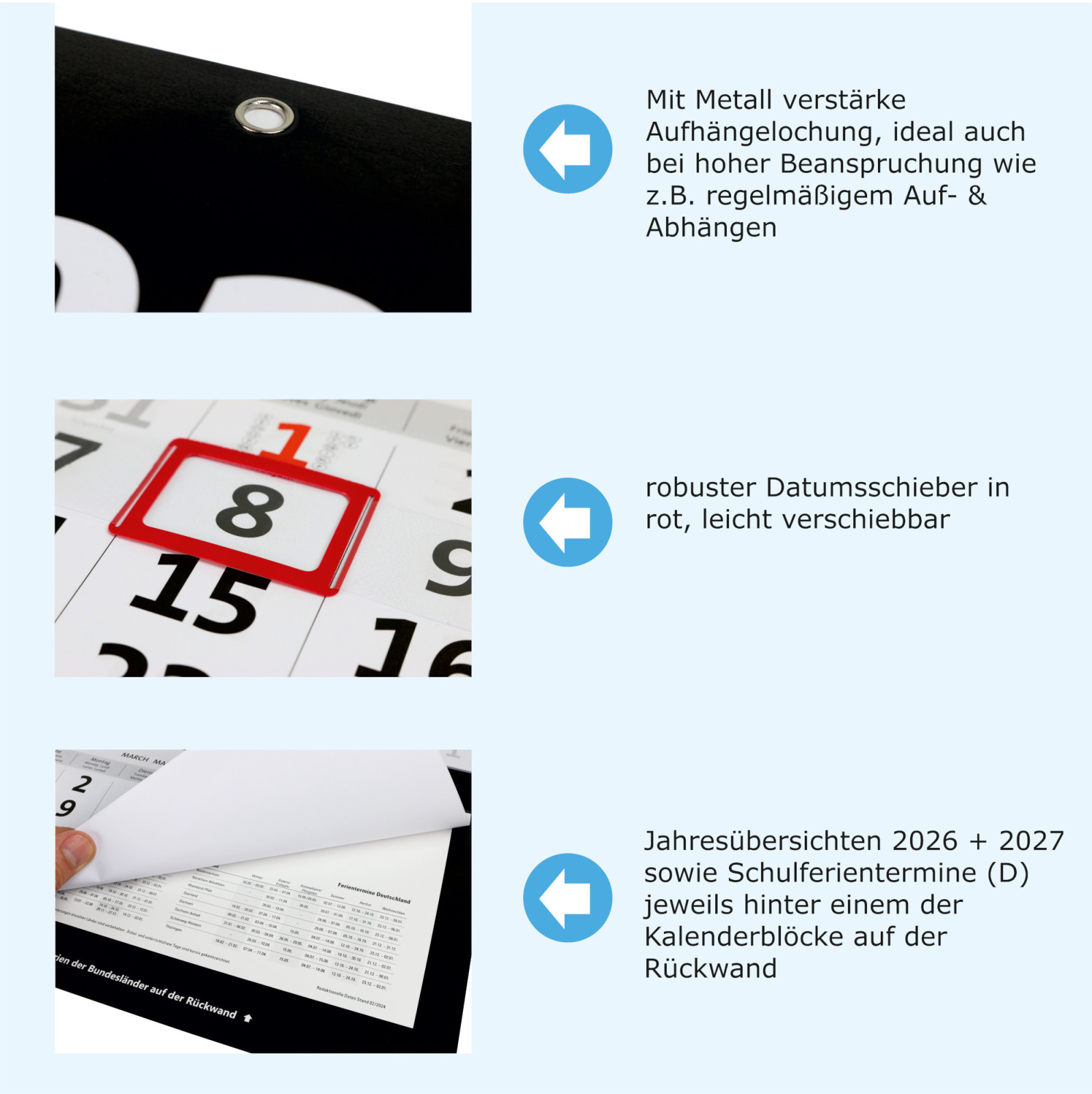 XXL 3- Monatskalender 2026 mit Ansicht der Details