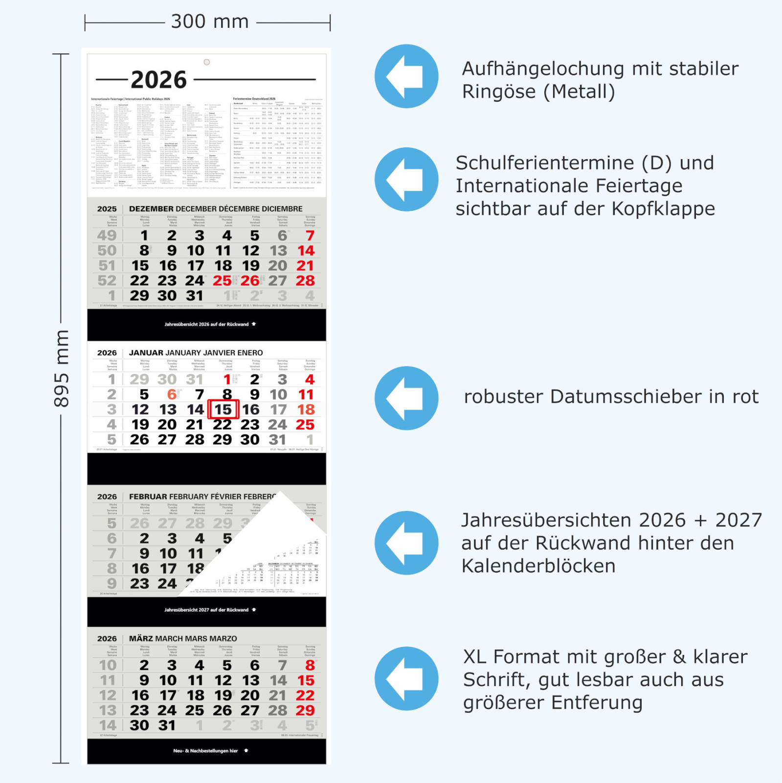 Kombi 4-Monatskalender 2026 Bürokalender
