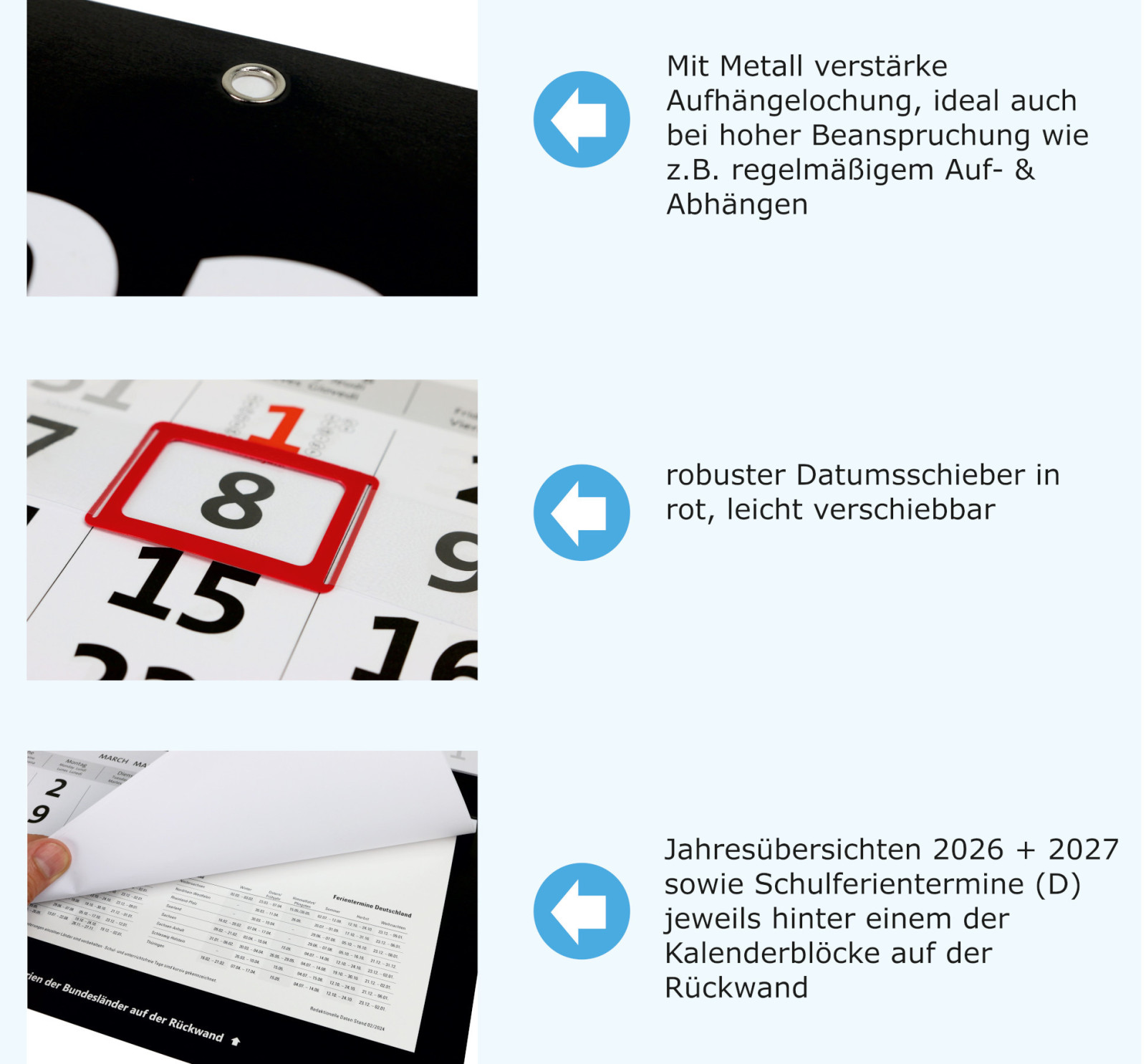 Großer 6-Monatskalender 2026 schwarz in Detailansicht