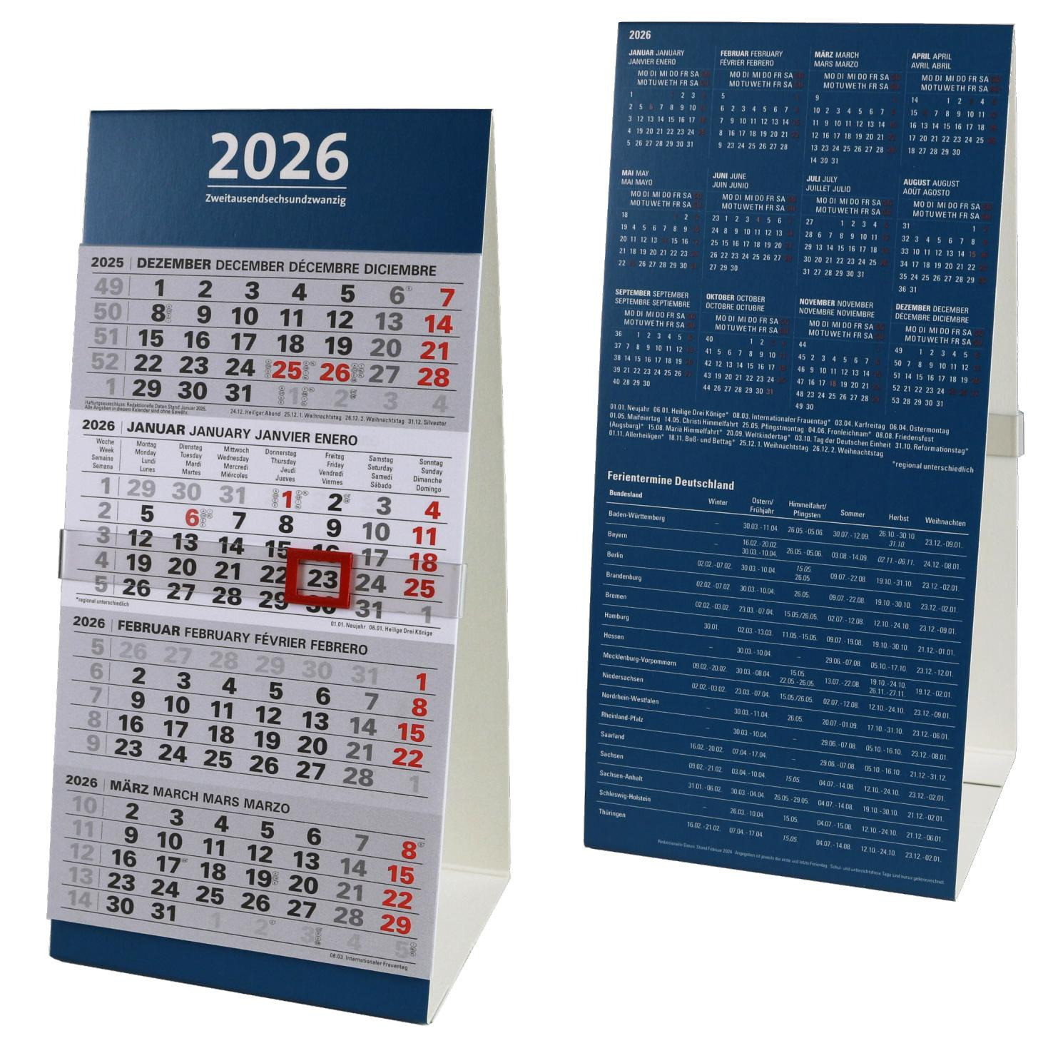 Tischkalender 2026 -  4 Monate auf einer Seite