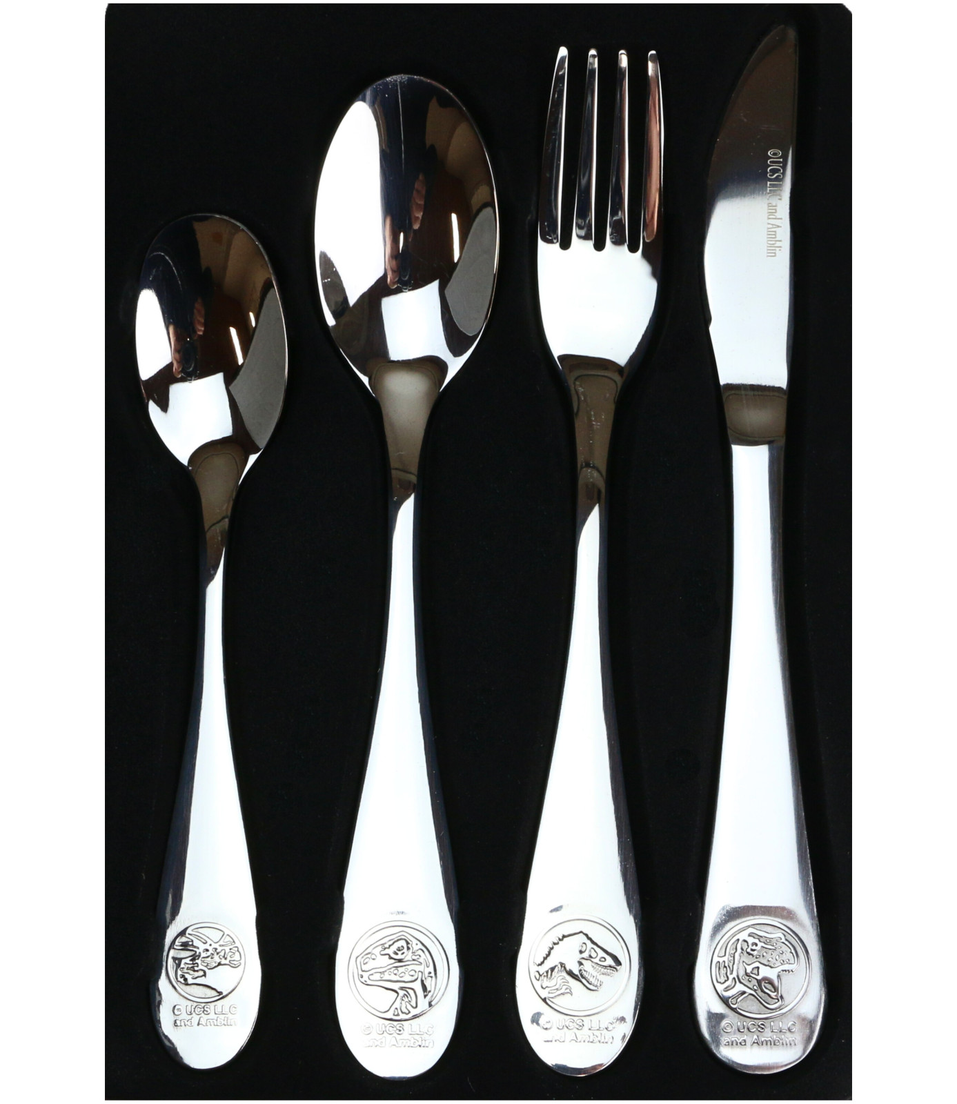 4-teiliges Kinderbesteck mit Dinosaurierprägung