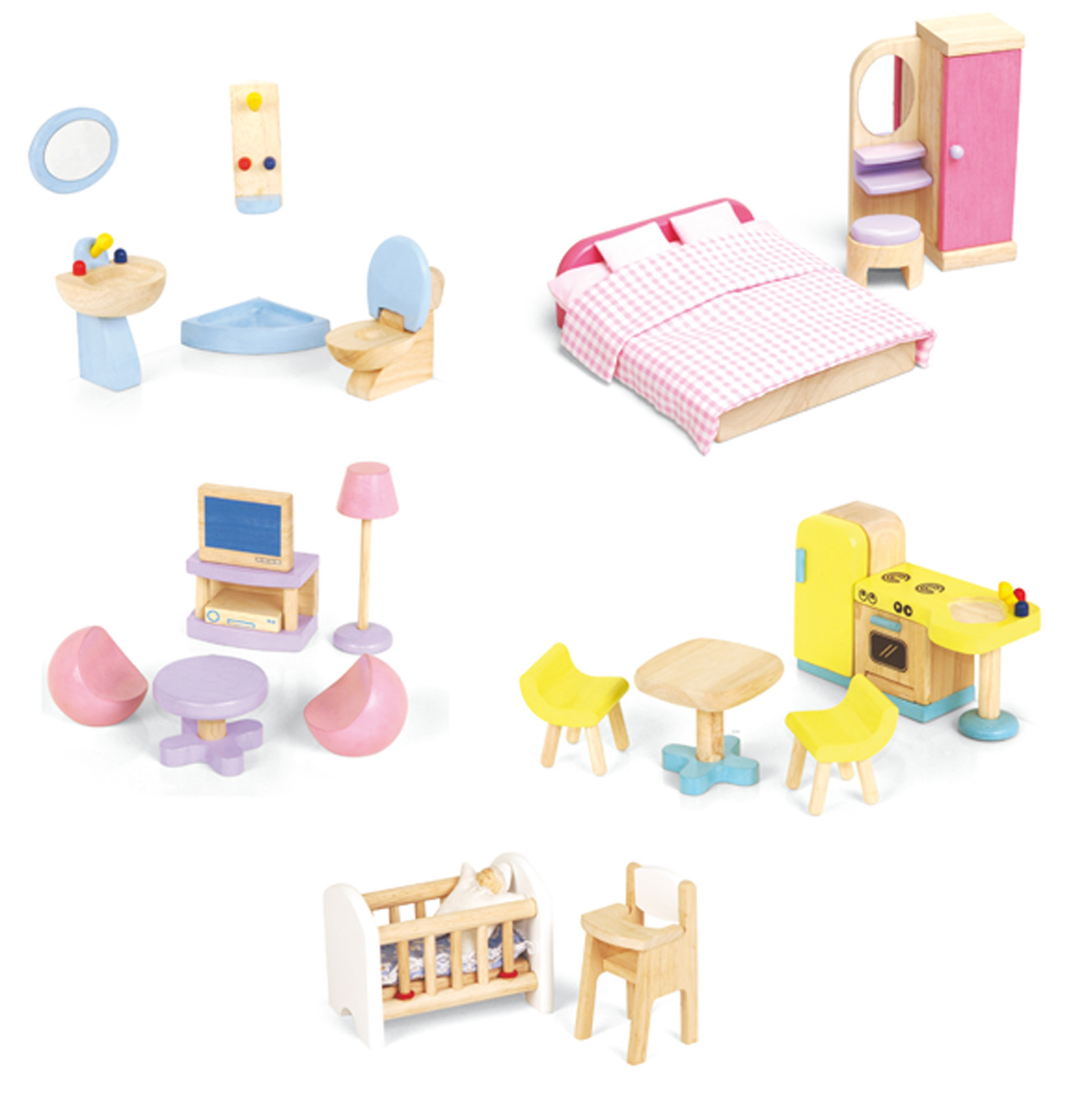 Pintoy Puppenhausmöbel komplette Einrichtung
