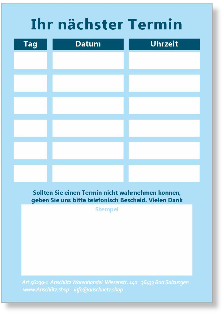 100 Terminzettel für Arztpraxis in blau Format A7