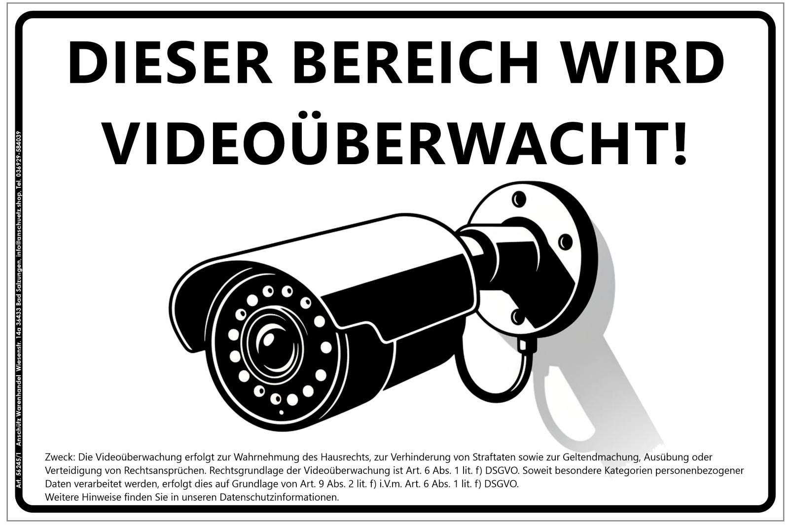 Hinweisschild Videoüberwachung mit DSGVO Hinweis