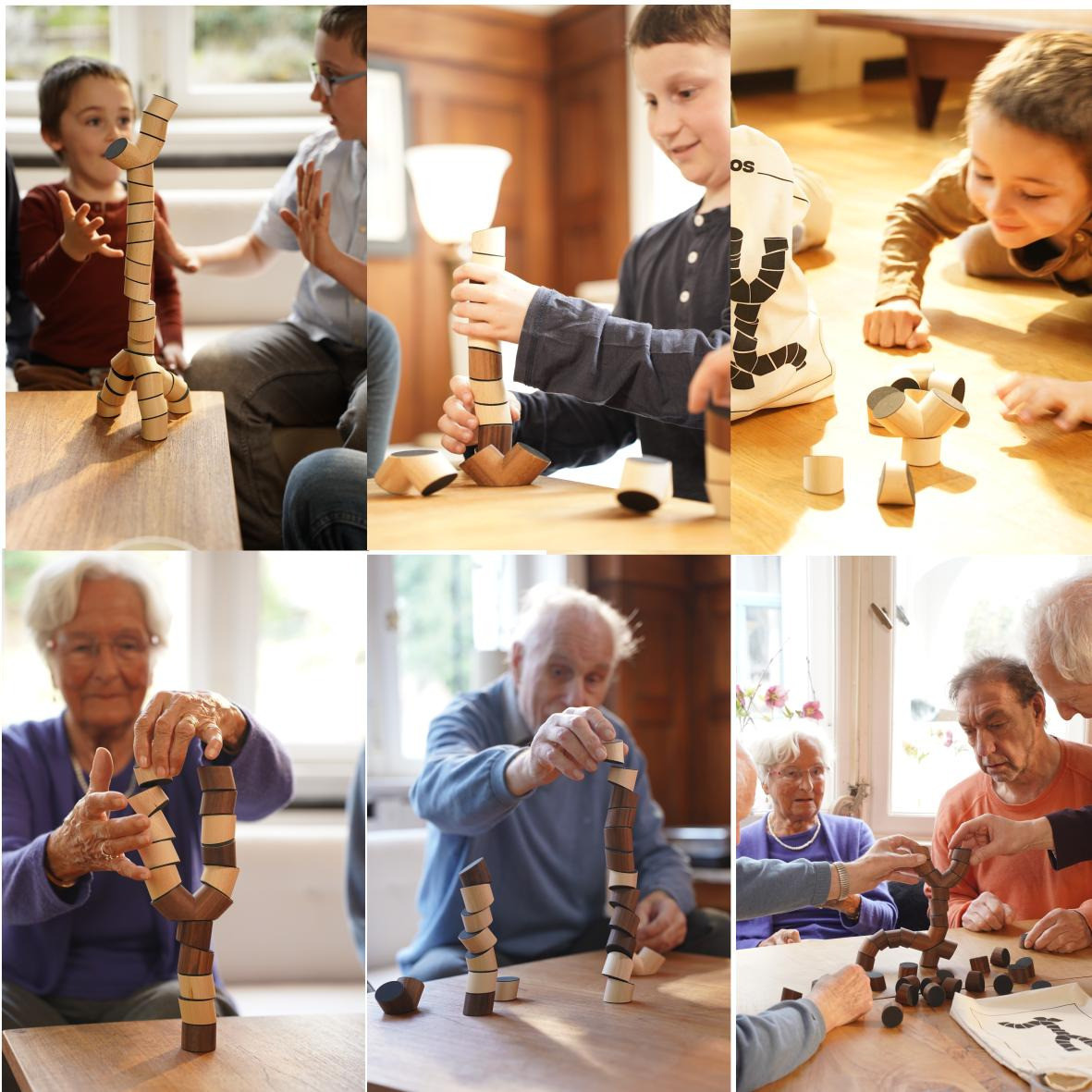 Loggos Holzstapelspiel aus nachhaltigem Buche und Nussholz