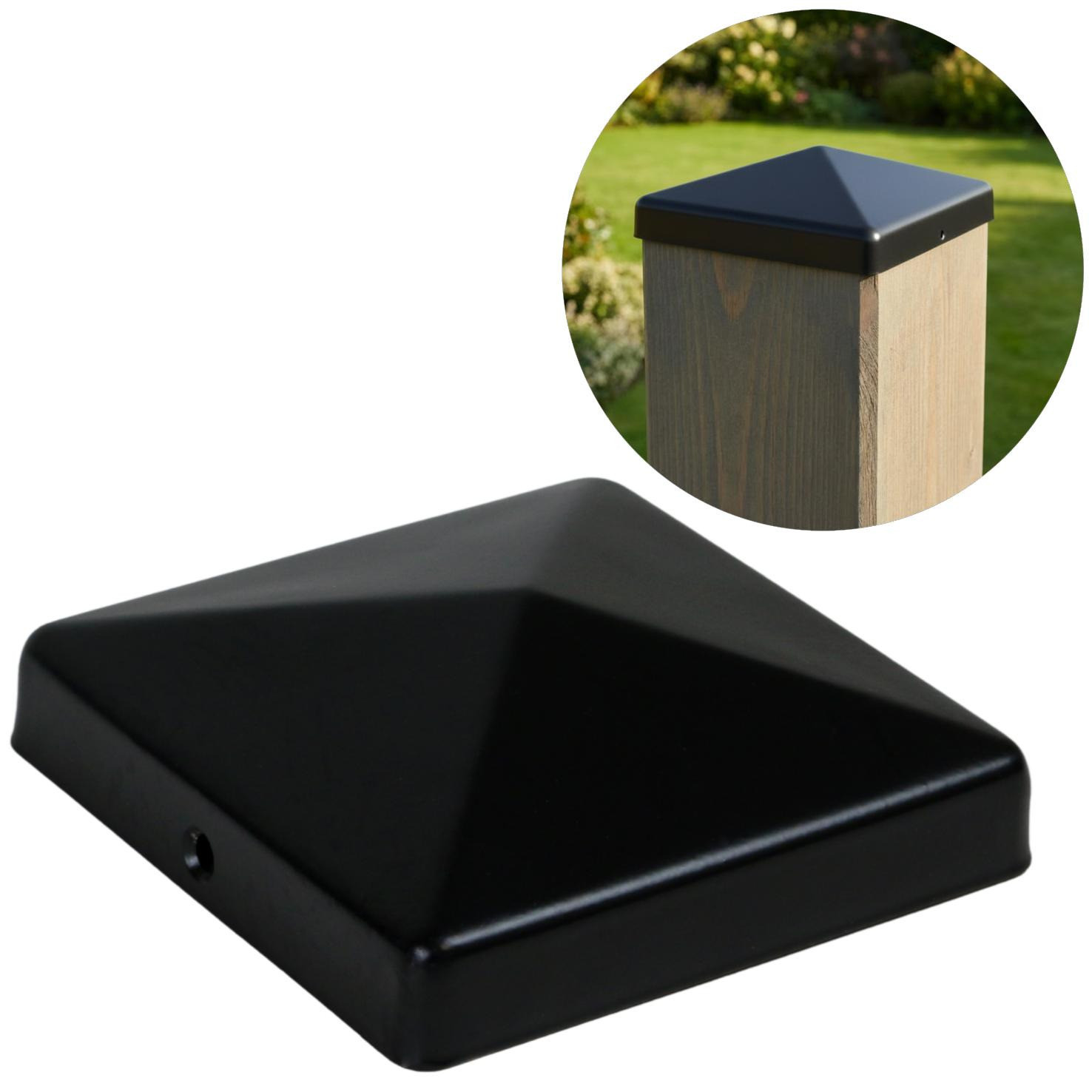 schwarze pulverbeschichtete Pfostenkappe für Holzpfosten