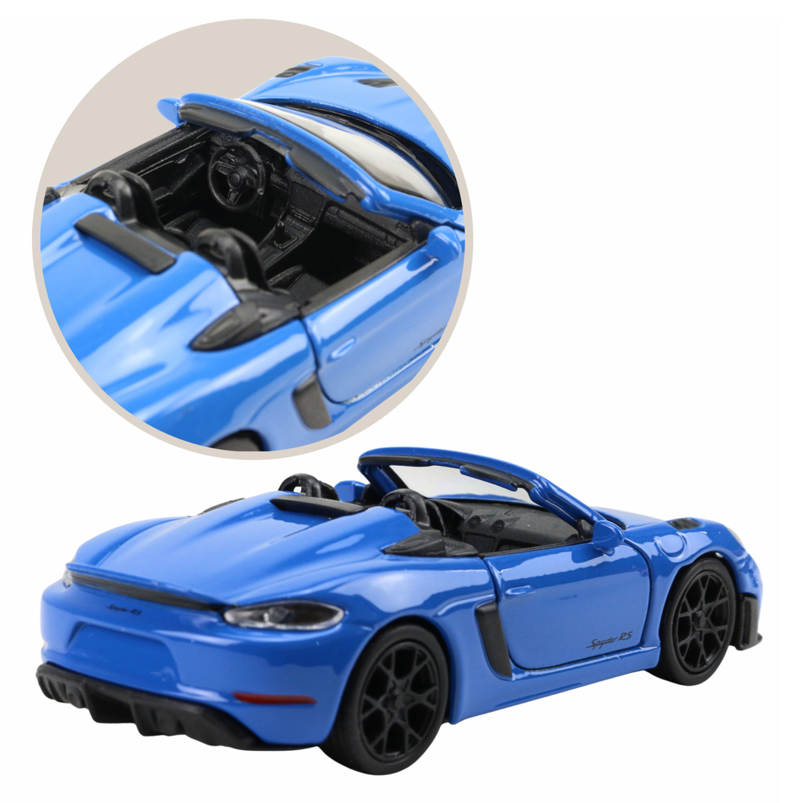 Modellauto Porsche Spyder 718 RS mit Detailaufnahme des Innenraums