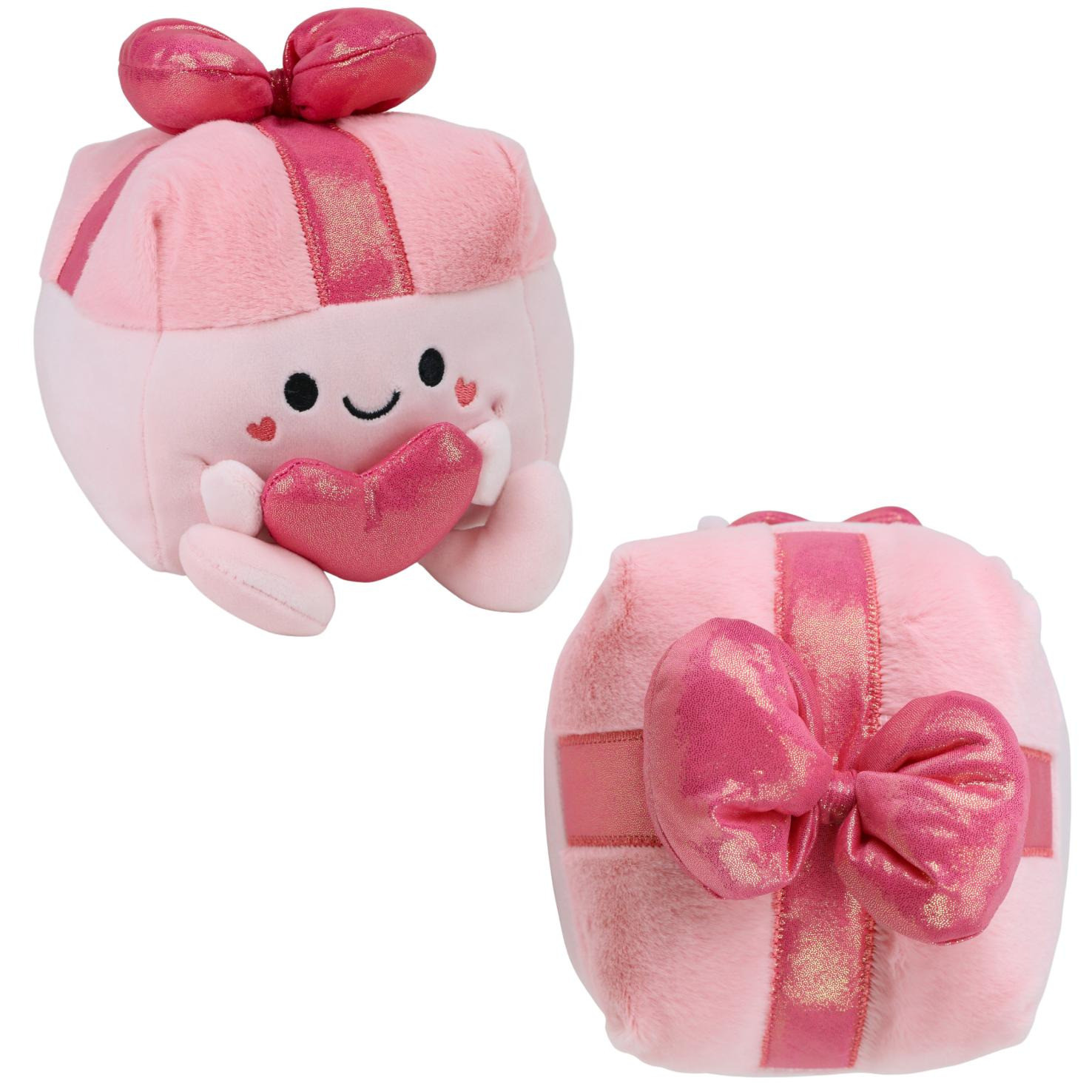 rosa Plüsch Geschenk mit Herz und Schleife