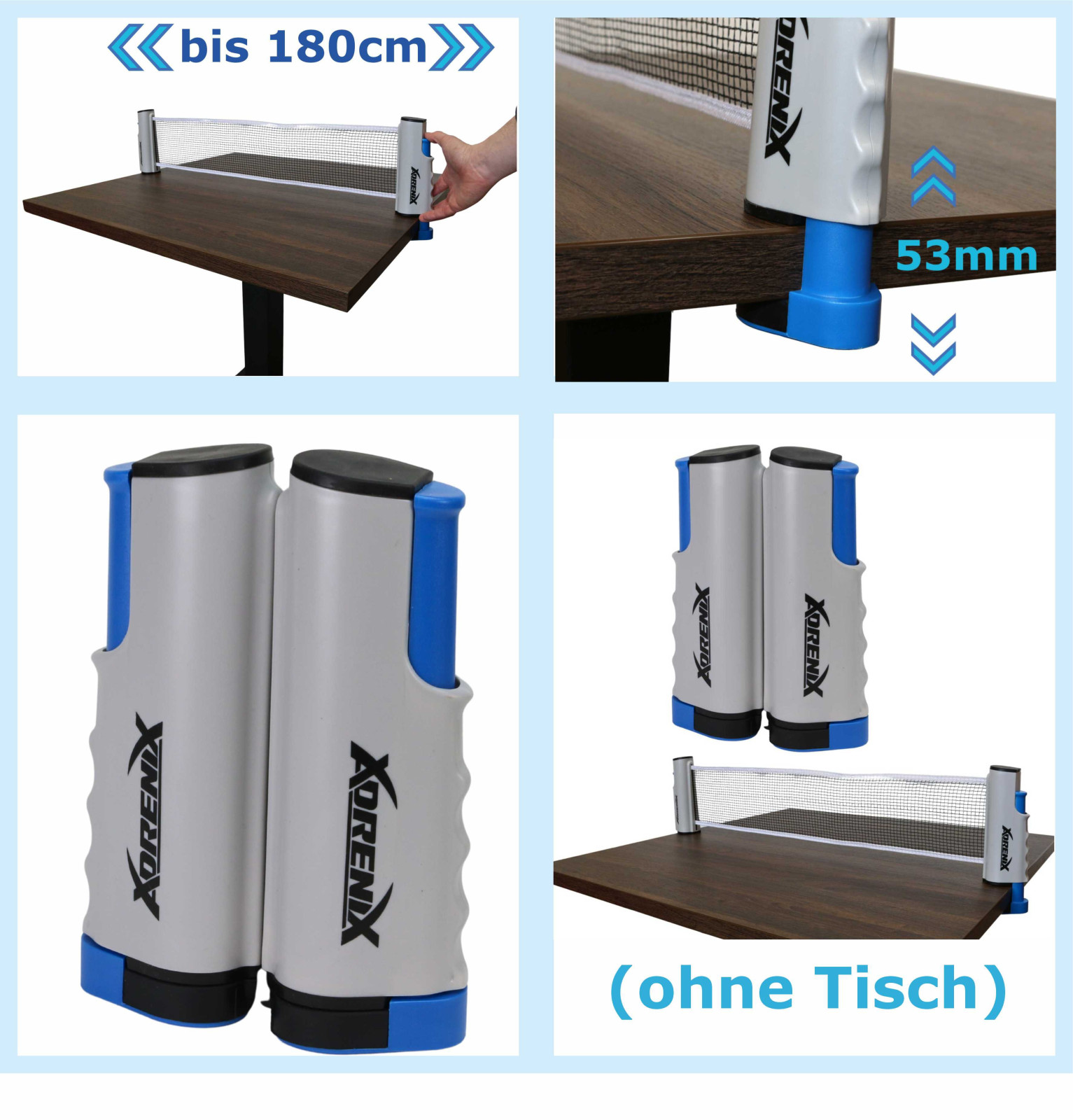 ausziehbares Tischtennisnetz für verschiedene Tischgrößen flexibel und automatisch ausziehbar