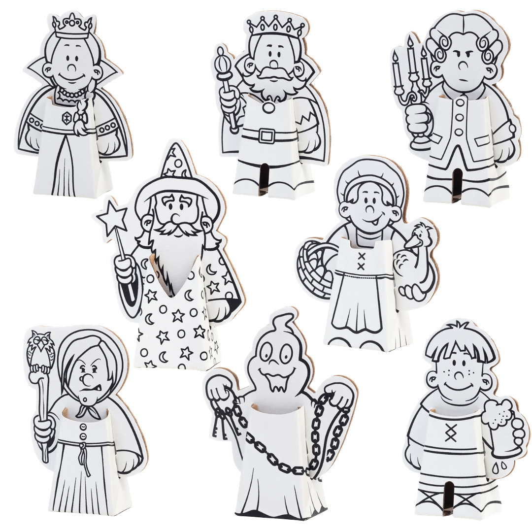 Bastelset aus Karton mit 8 Spielfiguren zum Thema Schloss