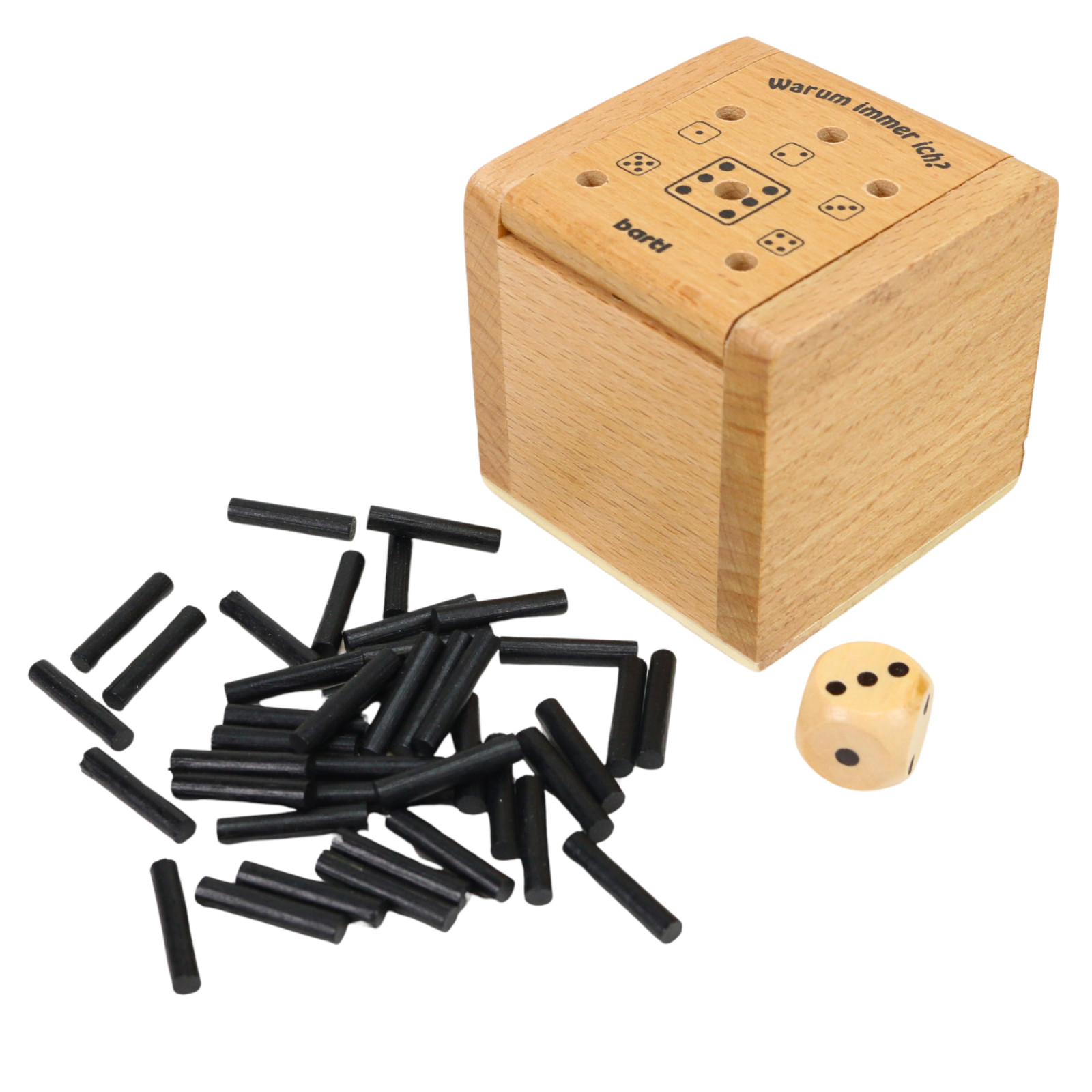 Warum immer ich- Würfelspiel mit Holzbox