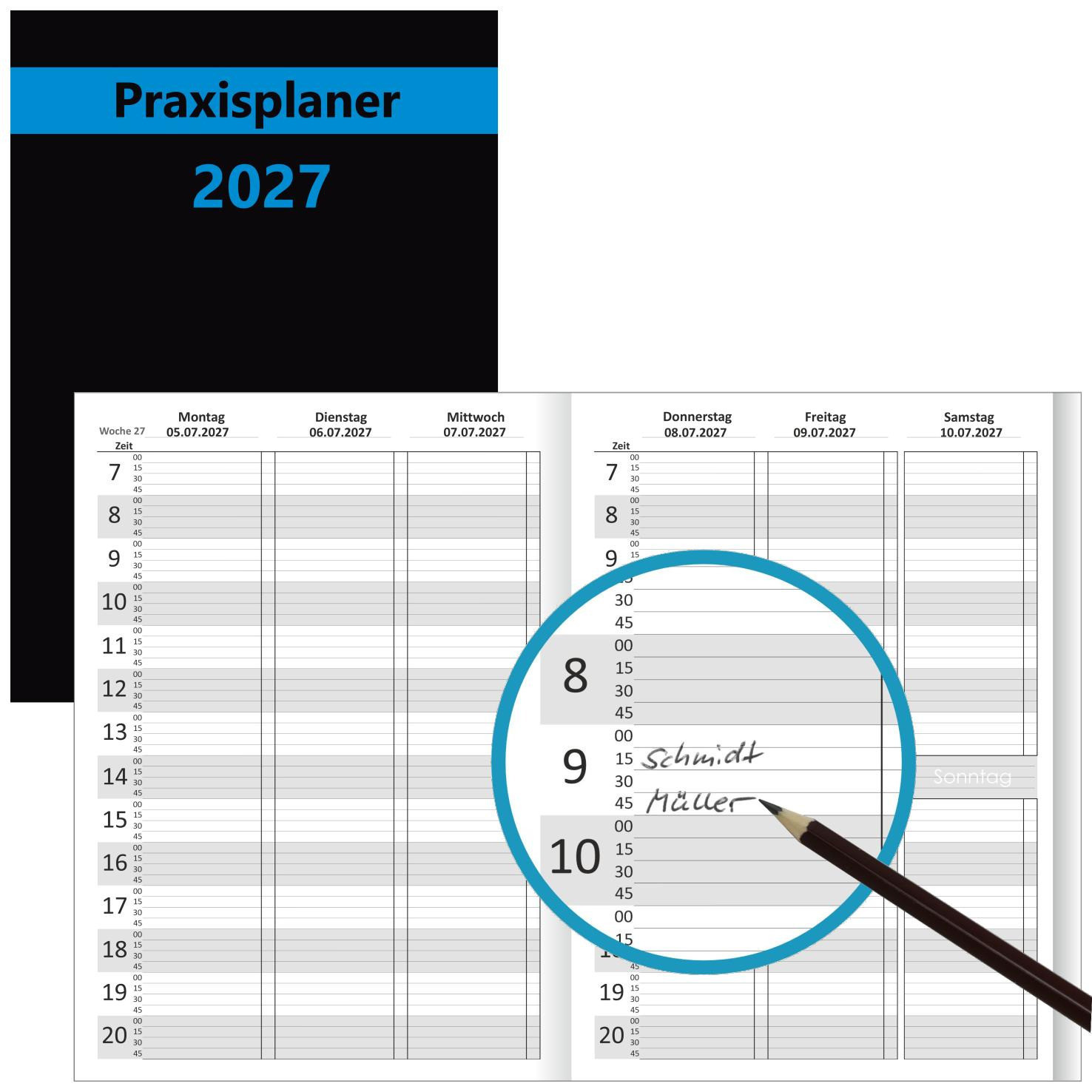 Praxisplaner 2027 im A4 Format mit 15min Taktung