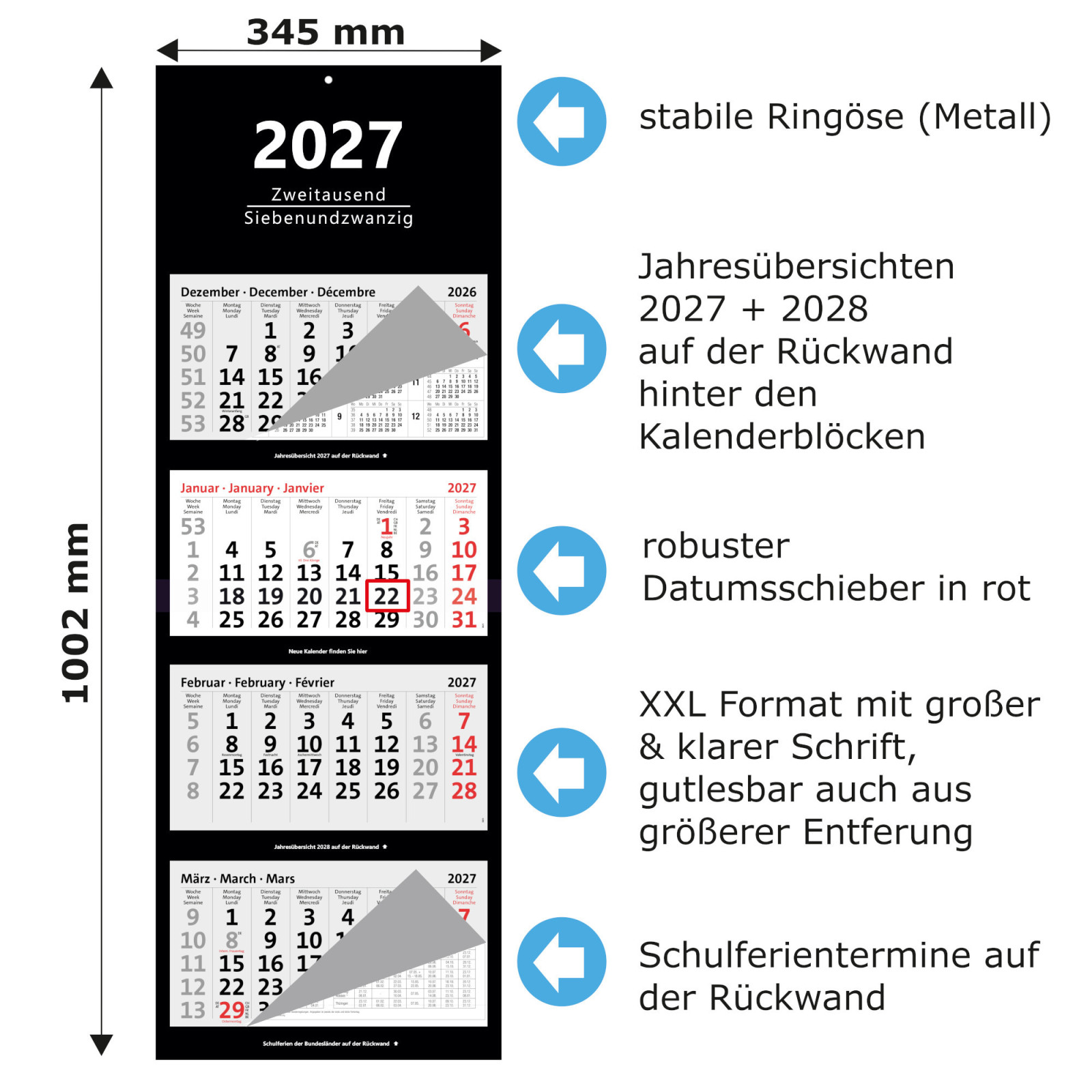 XXL 4-Monatskalender 2027 mit Detailerläuterung