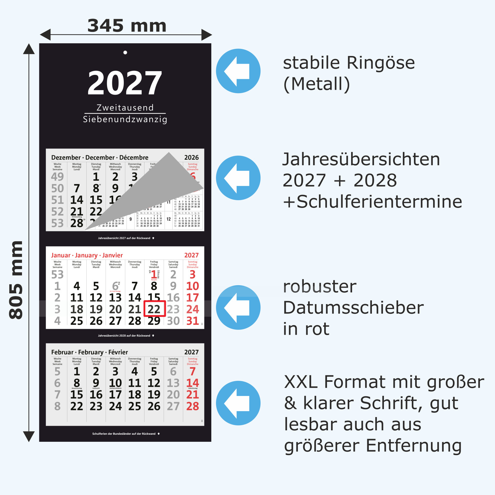XXL 3-Monatskalender 2027 mit Detailbeschreibung