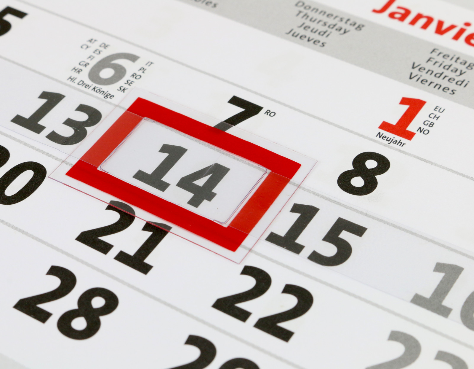 3-Monatskalender 2027 klein mit rotem Datumsschieber