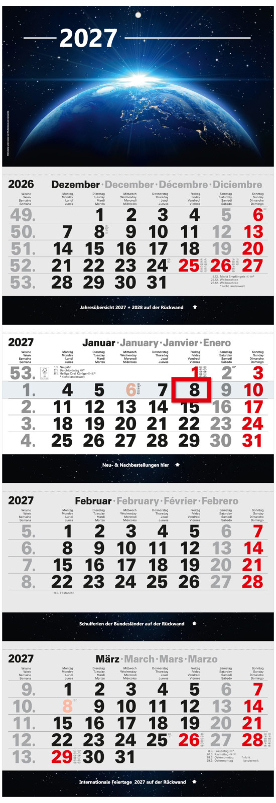 4-Monatskalender 2027 mit Bild des Universums