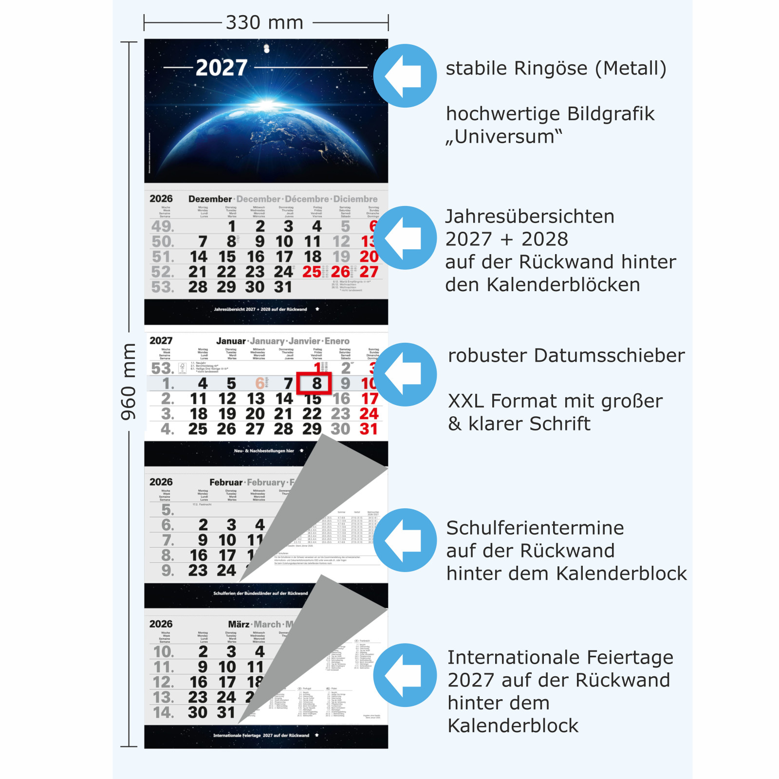 4-Monatskalender 2027 mit Detailübersicht