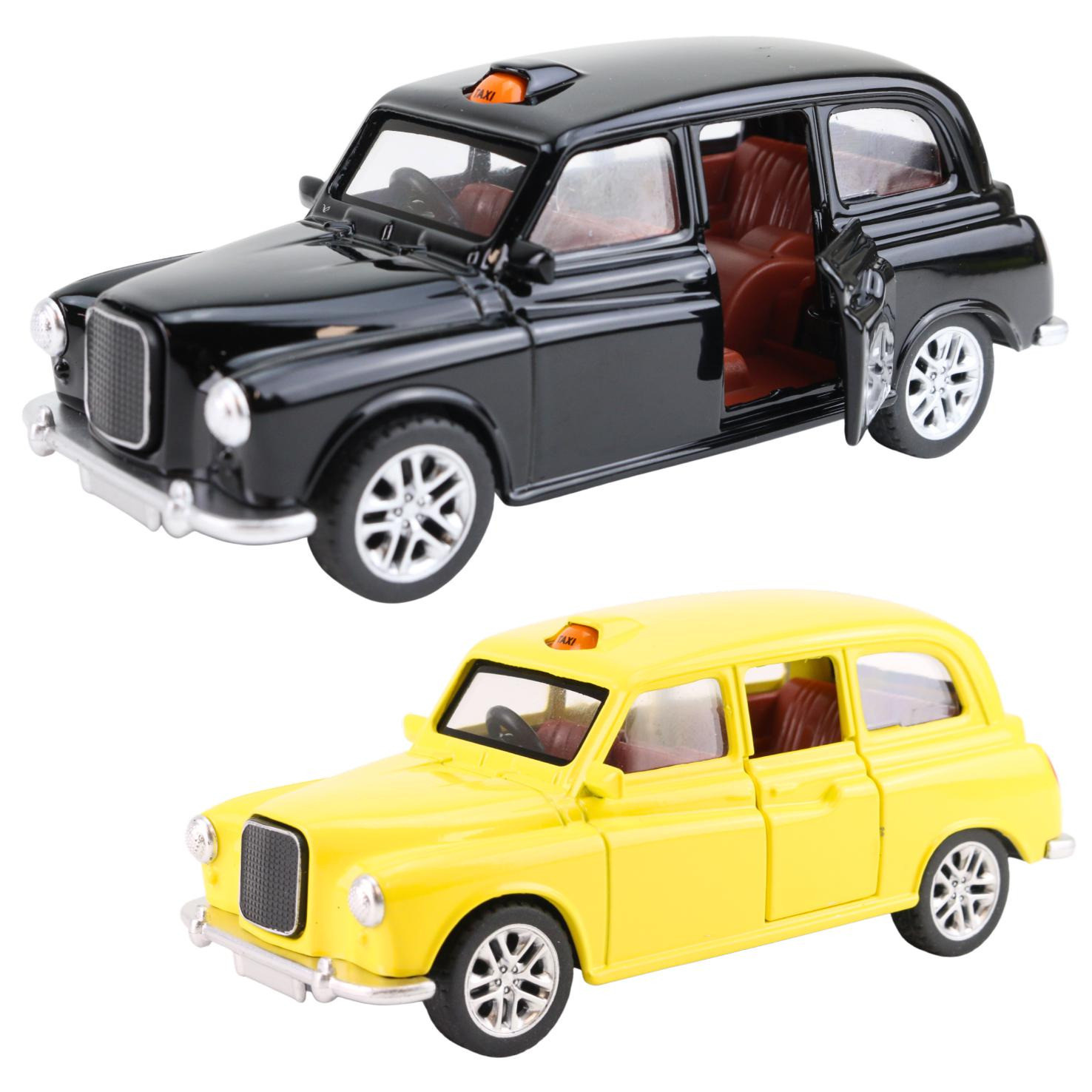 Modellauto eines British Taxi in schwarz und gelb