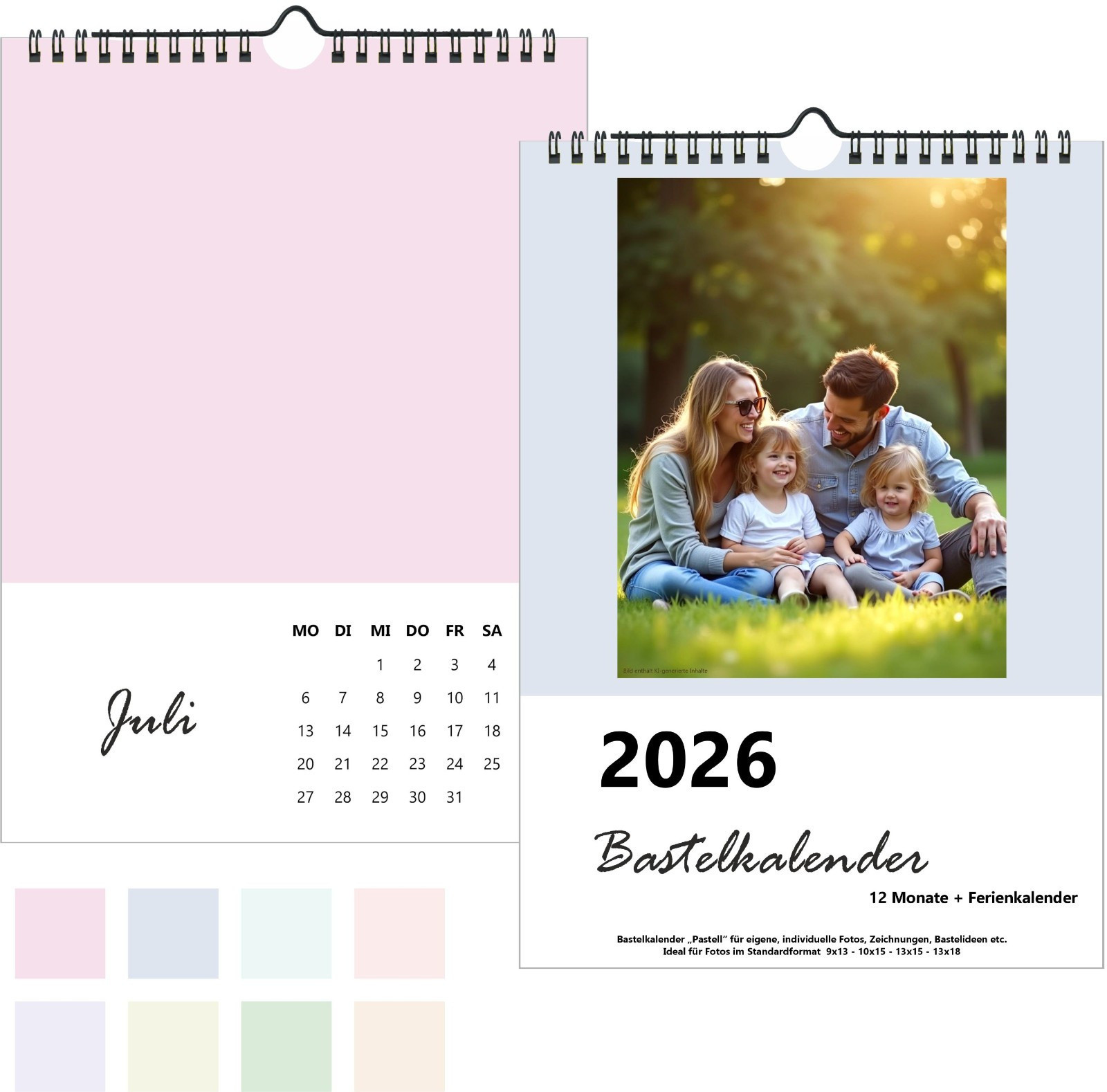 Immerwährender Bastelkalender Pastell mit verschiedenen Fraben für die einzelnen Seiten