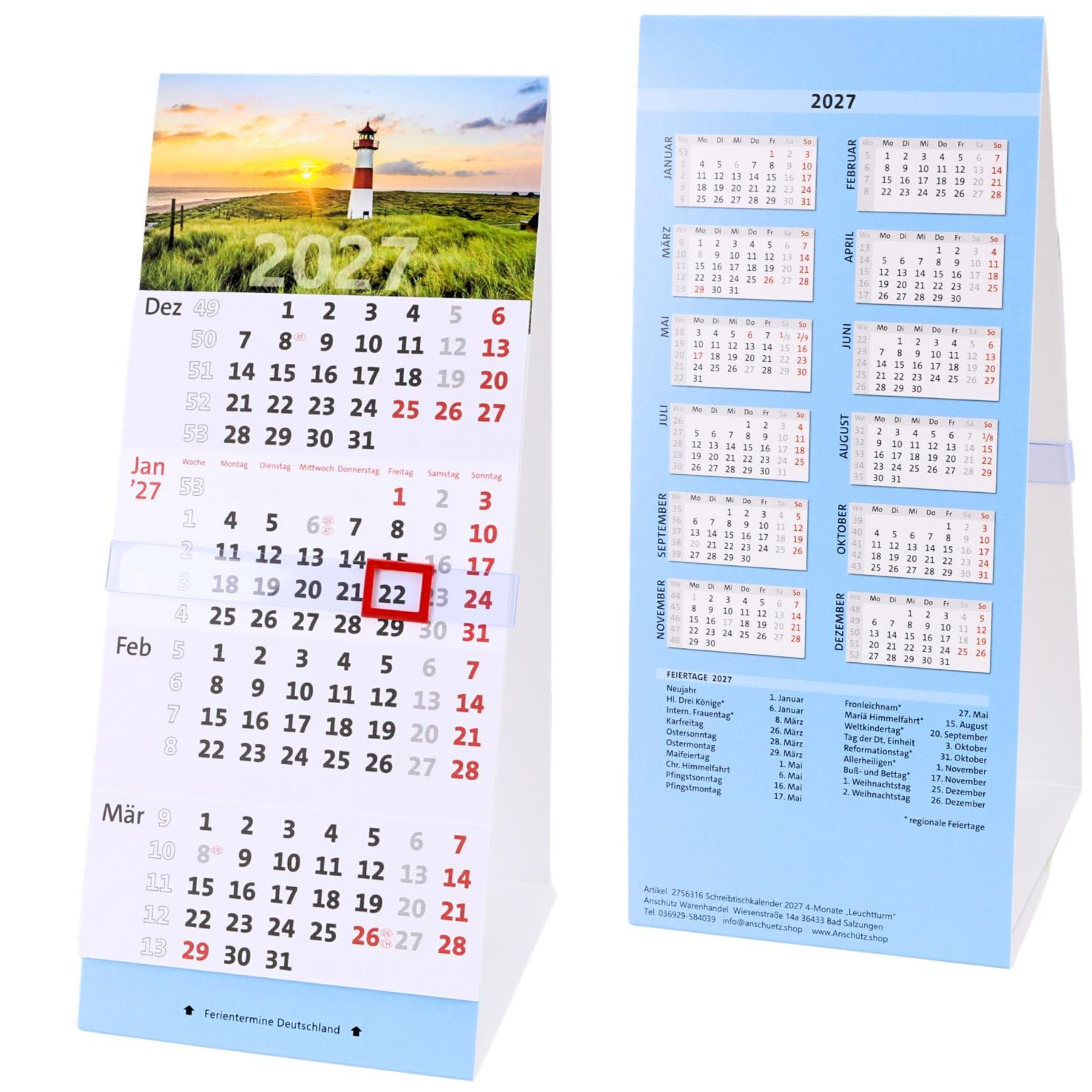 Schreibtischkalender 2027 mit Leuchtturm-Motiv