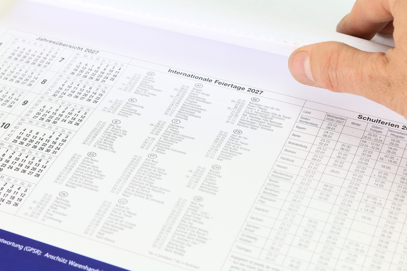 4-Monatskalender 2027 mit Blatthalter im Royal Blue Design