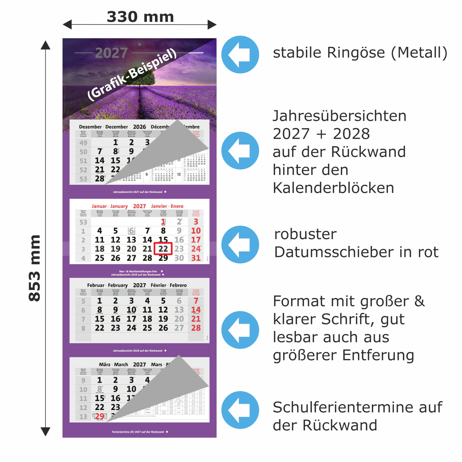 Kombi 4-Monatskalender 2027 mit Detailbeschreibung