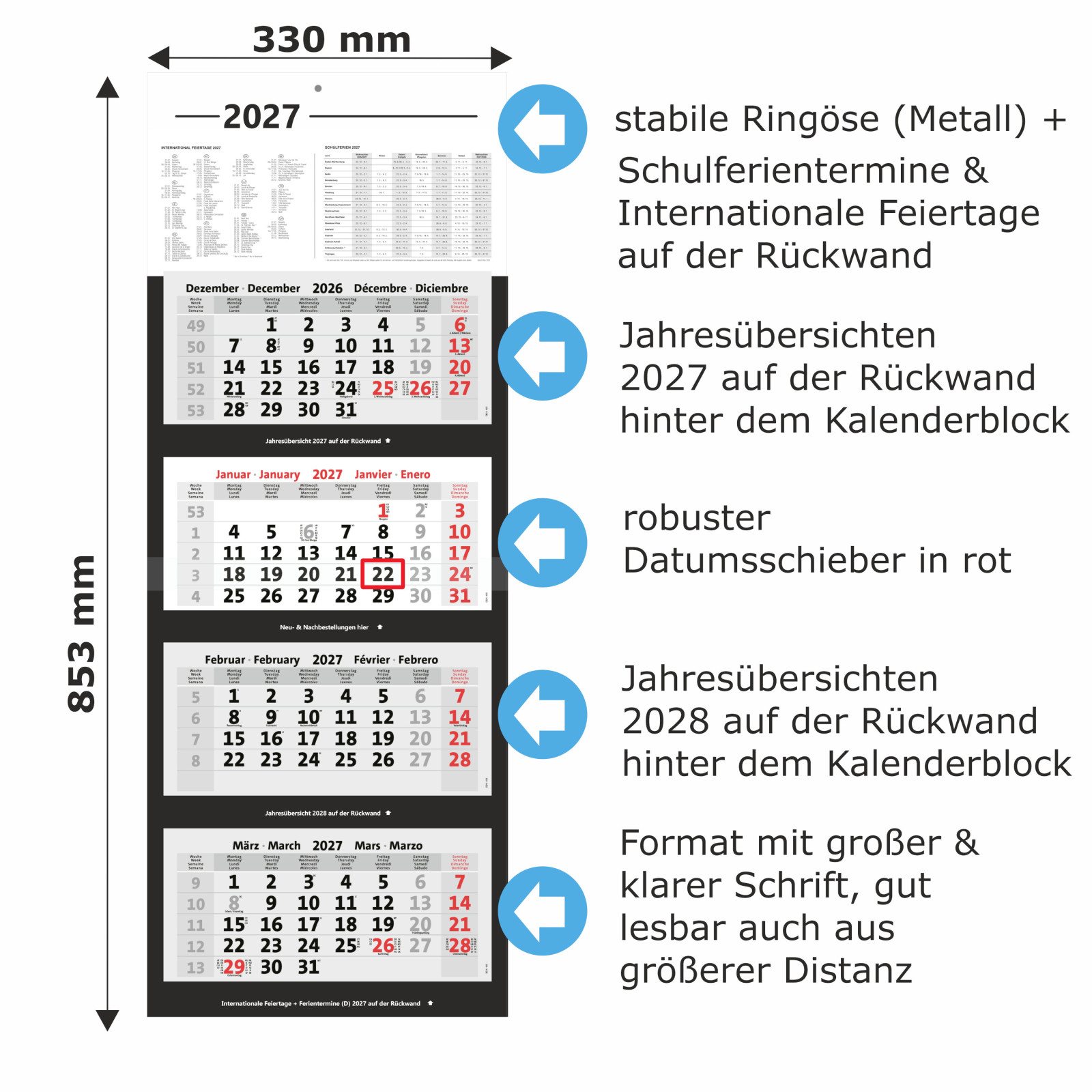 Office 4-Monatskalender 2027 mit Detailbeschreibung