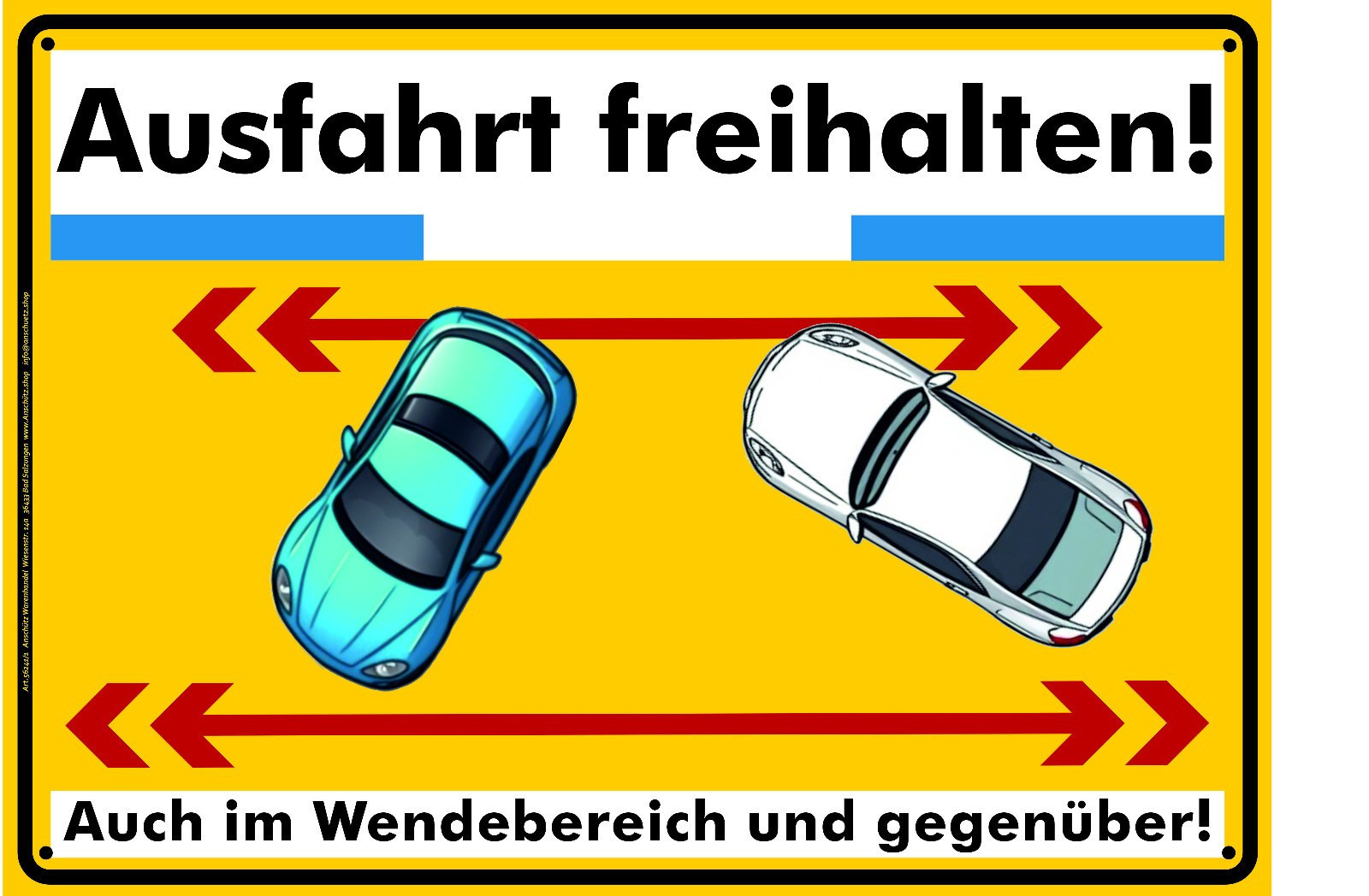 gelbes XL Hinweisschild Ausfahrt freihalten auch im Wendebereich und gegenüber in A3-Format