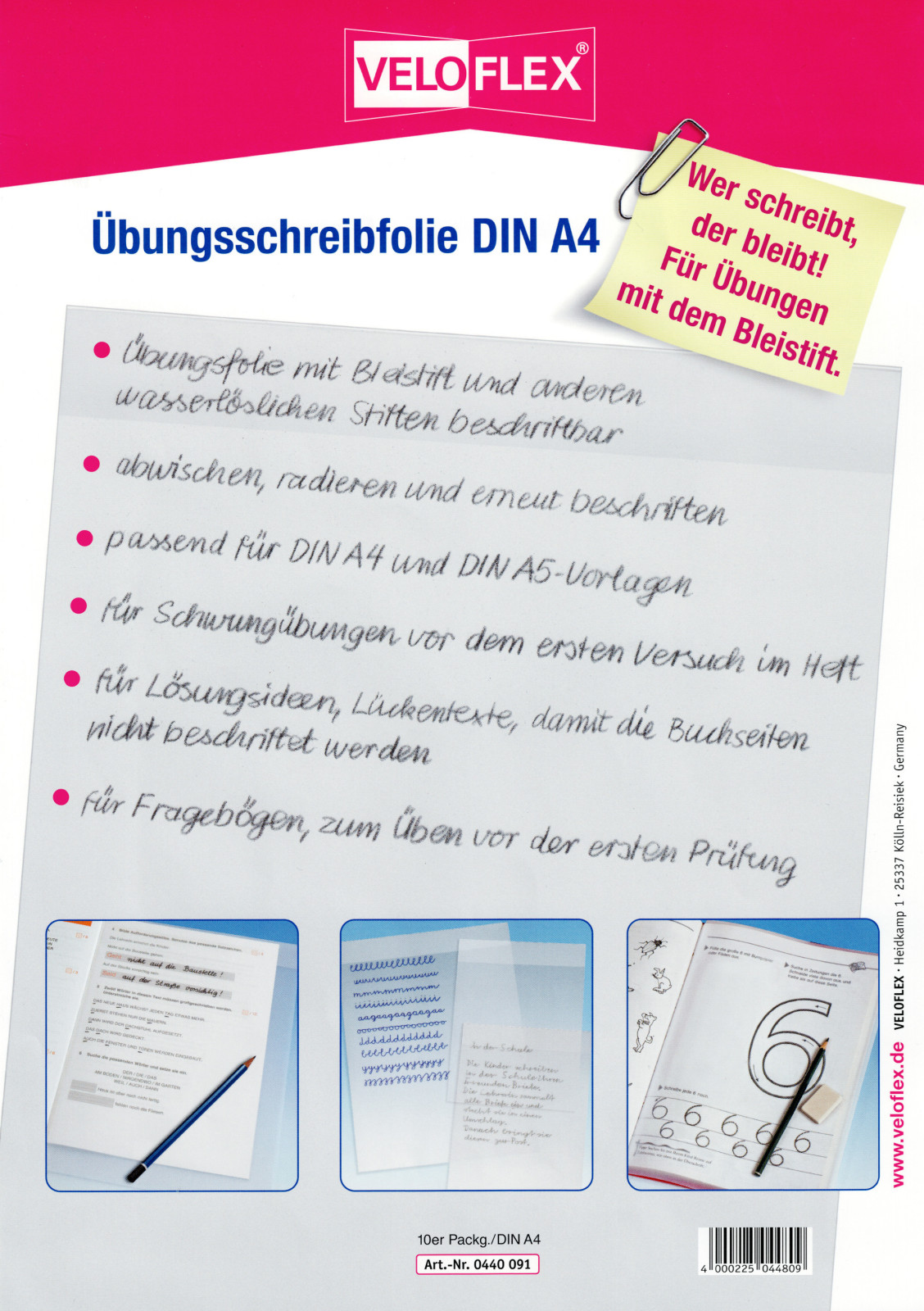 Übungsschreibfolie transparent zum Beschriften für erste Schreibübungen