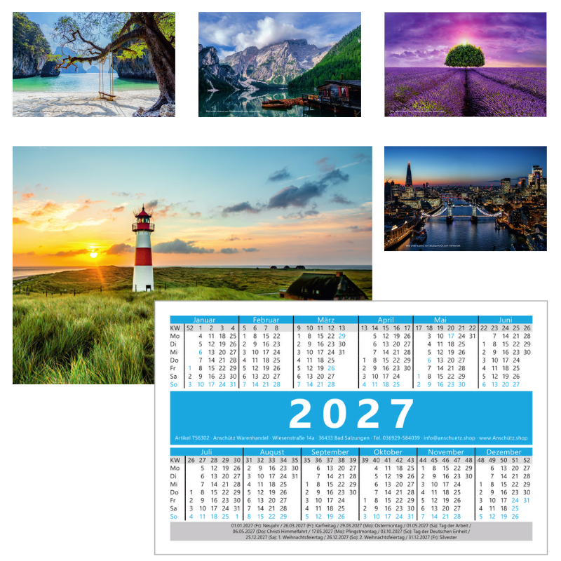 Taschenkalender 2027 mit verschiedenen Motiven eckig matt