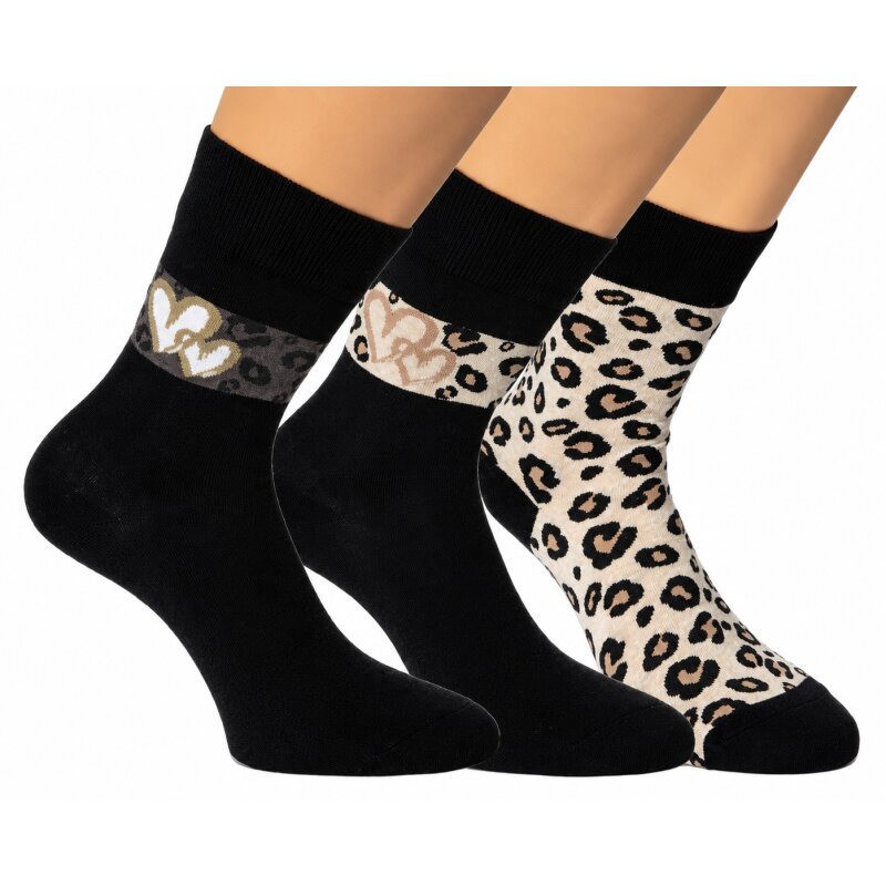 RS Harmony Love Leo Damen Socken mit Leopardenmuster und Herzmotiven